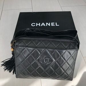 Authentic Chanel black lambskin quilted leather bag